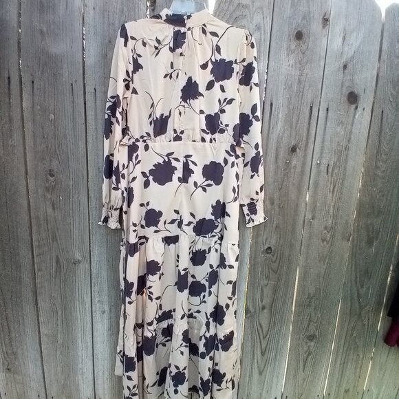 KARMI LABEL Dress Womens Size S Tan Black Floral Print Halter Tie Waist New - Picture 7 of 12